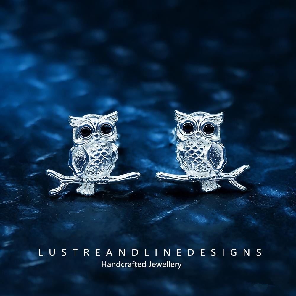 Sweet Sage Owl Studs, Detailed Owl Silhouette in 925 Silver, Playful Yet Sophisticated Everyday Earr