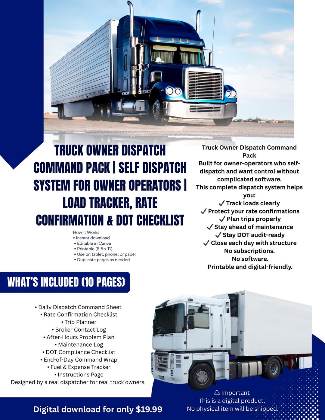 Think Pack Owner Truck Owner Dispatch Command Pack | Owner Operator Templates | Load ...
