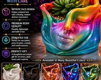 Jardinière en résine pour le visage | Pot abstrait coloré pour le visage | Décoration de fierté faite main | Jardinière artistique moderne pour succulentes