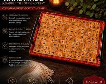 ONE of a KIND Scrabble Tile Resin Serviertablett | Word Art Charcuterie Tafel | Handmade Spiel Nacht Dekor | Positive Wörter Tablett