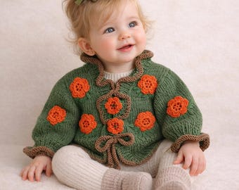Handgestrickte grüne Baby Mädchen Strickjacke 9-12 Monate