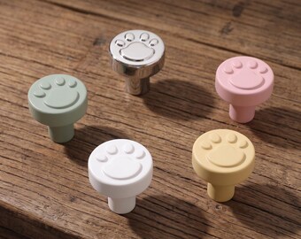 Cute Paw Print Cabinet Knobs Animal Footprint Drawer Pulls Kitchen Cabinet Hardware Nursery Room Furniture Handles Pet Lover Decor