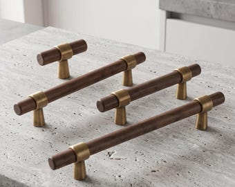 Walnut Wood Cabinet Handle French Antique Brass Pull Modern Drawer Hardware Kitchen Cabinet Dresser Wardrobe Furniture Handle Vintage Style