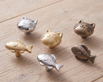 Cat Fish Cabinet Knobs Animal Drawer Pulls Cute Kitchen Cabinet Hardware Unique Furniture Handles Vintage Decorative Home Upgrade Hardware