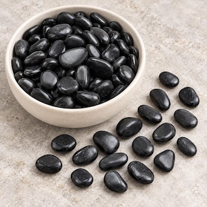Black Polished River Pebbles, 2 lb Small Decorative Gravel, 3/8 Inch Stones for Planters, Vase Fillers and Garden Decor