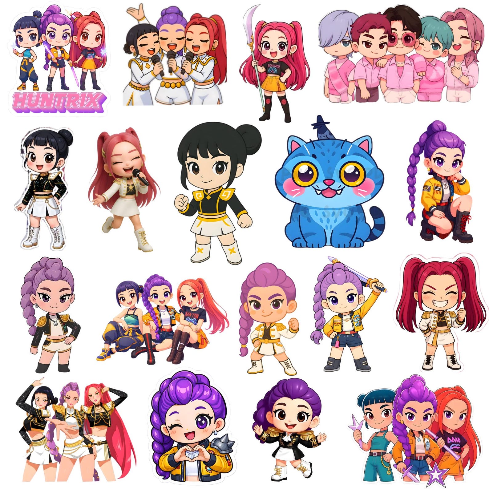 K-pop Chibi PNG Bundle, Kpop Huntrix Png Svg Bundle Demon Hunters Png ...