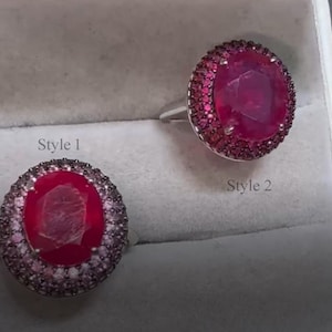 Statementringar i naturlig rubin, Haloringar i 925 sterlingsilver, Art Deco-ringar i pavé