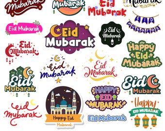 Eid Mubarak PNG Sticker Bundle | 20 Islamic PNG Designs | 300 DPI Sublimation Instant Download