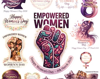 International Women’s Day 2026 PNG Bundle | 13 Empowered Women Stickers | March 8 Feminist Designs | 300 DPI Sublimation Download