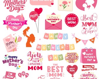 25 Mother’s Day PNG Stickers Bundle | Happy Mother's Day 2026 | Cute Goodnotes, Journal, Planner Stickers | Sublimation Design