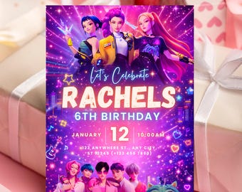 Kpop Demon Hunters Birthday Invitation | Kpop Birthday Invite Template | Editable Canva Invitation | Anime Kpop Party | 300 DPI Printable