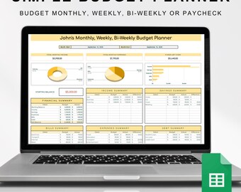 Simple Budget Planner Google Sheet | Monthly Weekly Bi-Weekly Paycheck Budget Tracker | Personal Finance Planner | Spreadsheet Template