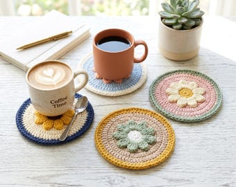 Flower Coaster Crochet Pattern PDF | Cute Coaster Pattern | Floral Mug Rug Crochet | Beginner Crochet Coaster | Spring Home Decor DIY