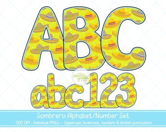Sombrero Alphabet, Sombrero Sublimationsbuchstaben, vollständig druckbares Alphabet, Png-Buchstaben, Png-Zahlen, Sombrero-Buchstaben, Fiesta-Buchstaben