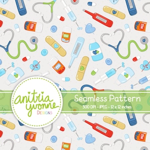 Nursing Seamless Pattern, Medical Seamless Pattern, Medical Repeat Pattern, Medical Nursing Background, Digital Download