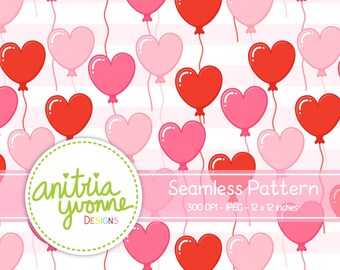 Valentine Seamless Pattern, Heart Seamless Pattern, Valentine Repeat Pattern, Heart Balloons Repeat Pattern, Valentine Background
