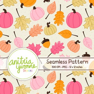 Fall Pumpkins Seamless Pattern, Fall Seamless Pattern, Pumpkin Repeat Pattern, Fall Repeat Pattern, Pumpkin Background, Fall Leaf Background