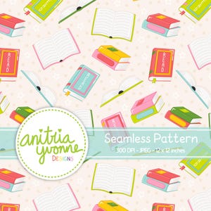 Book Seamless Pattern, Literature Seamless Pattern, Book Repeat Pattern, Book Lover Pattern, Reading Seamless Pattern, Book Background