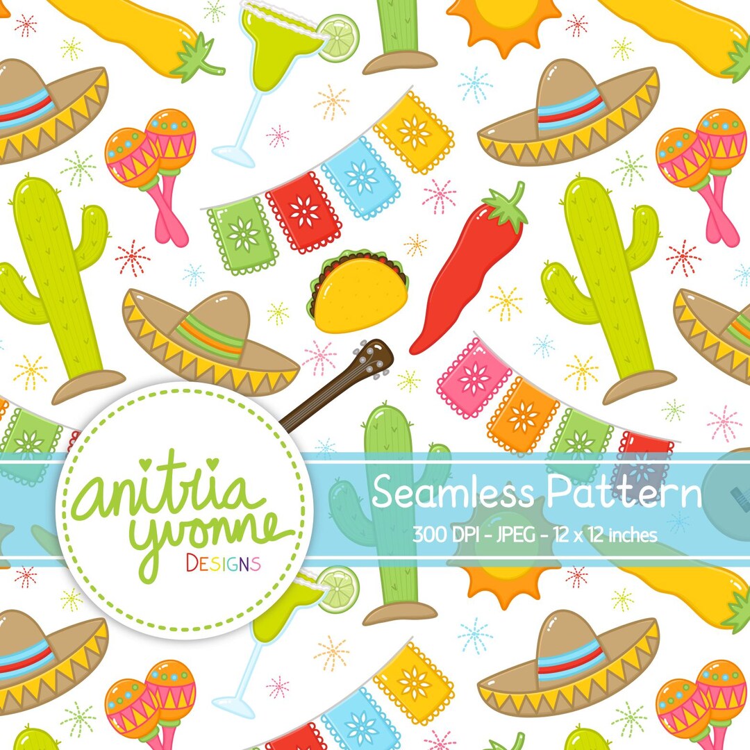 Fiesta Seamless Pattern, Celebration Seamless Pattern, Fiesta Repeat ...
