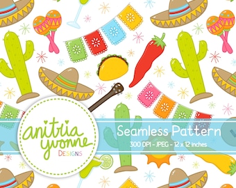 Fiesta Seamless Pattern, Celebration Seamless Pattern, Fiesta Repeat Pattern, Celebration Repeat Pattern, Fiesta Background, Party Seamless