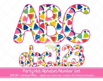 Partyhut Alphabet, Partyhut Sublimationsbuchstaben, voll druckbares Alphabet, Png-Buchstaben, Png-Zahlen, Partyhut-Buchstaben, Geburtstagsbuchstaben