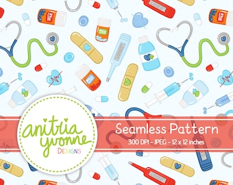 Nursing Seamless Pattern, Medical Seamless Pattern, Medical Repeat Pattern, Medical Nursing Background, Digital Download
