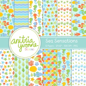 Under The Sea Digital Paper, Ocean Designs, Beach Design, Sea Background, Fish Patterns, Ocean Patterns, Tropical Fish Digital Paper