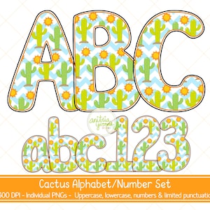 Alfabeto de Cactus Verde, Letras de Sublimación de Cactus, Alfabeto Imprimible Completo, Letras Png, Números Png, Letras de Cactus, Letras del Desierto