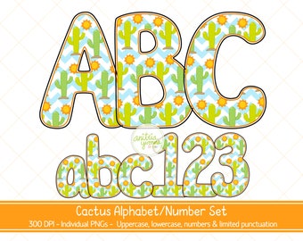 Green Cactus Alphabet, Cactus Sublimation Letters, Full Printable Alphabet, Png Letters, Png Numbers, Cactus Letters, Desert Letters