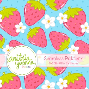 Strawberry Seamless Pattern, Berry Seamless Pattern, Strawberry Repeat Pattern, Fruit Pattern, Fruit Seamless Pattern, Strawberry Background