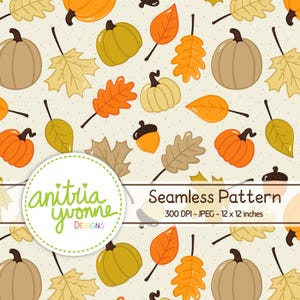 Fall Pumpkins Seamless Pattern, Fall Seamless Pattern, Pumpkin Repeat Pattern, Fall Repeat Pattern, Pumpkin Background, Fall Leaf Background