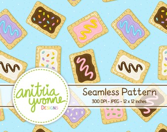 Toaster Pastry Seamless Pattern, Breakfast Seamless Pattern, Pastry Repeat Pattern, Toaster Pastry Background, Digital Download