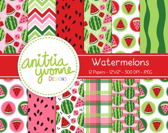 Watermelon Digital Paper, Watermelon Printable, Fruit Design, Fruit Pattern, Fruit Paper, Pink Green, Fruit Backgrounds, Watermelon Pattern