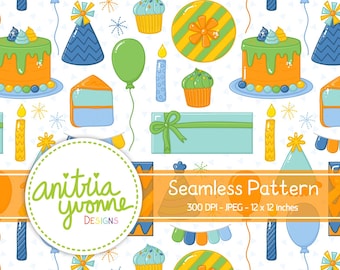 Birthday Seamless Pattern, Celebration Seamless Pattern, Birthday Party Repeat Pattern, Celebration Repeat Pattern, Birthday Background
