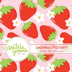 Strawberry Seamless Pattern, Berry Seamless Pattern, Strawberry Repeat Pattern, Fruit Pattern, Fruit Seamless Pattern, Strawberry Background