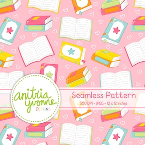 Book Seamless Pattern, Literature Seamless Pattern, Book Repeat Pattern, Book Lover Pattern, Reading Seamless Pattern, Book Background