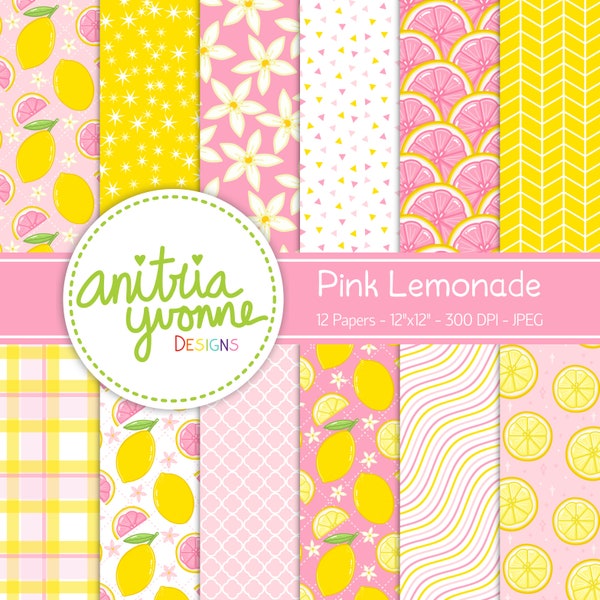 Lemon Digital Paper, Party Designs, Fruit Design, Citrus Fruit Design, Fruit Papers, Pink Lemonade, Fruit Backgrounds, Commercial Use