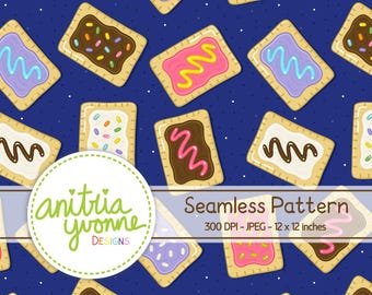 Toaster Pastry Seamless Pattern, Breakfast Seamless Pattern, Pastry Repeat Pattern, Toaster Pastry Background, Digital Download