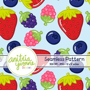 Berry Seamless Pattern, Mixed Berry Seamless Pattern, Berry Repeat Pattern, Fruit Repeat Pattern, Berry Background, Fruit Background