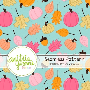 Fall Pumpkins Seamless Pattern, Fall Seamless Pattern, Pumpkin Repeat Pattern, Fall Repeat Pattern, Pumpkin Background, Fall Leaf Background