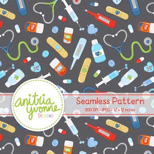 Nursing Seamless Pattern, Medical Seamless Pattern, Medical Repeat Pattern, Medical Nursing Background, Digital Download