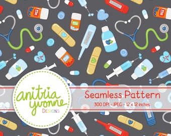 Nursing Seamless Pattern, Medical Seamless Pattern, Medical Repeat Pattern, Medical Nursing Background, Digital Download
