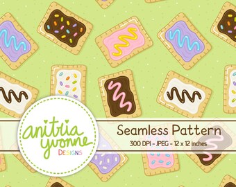 Toaster Pastry Seamless Pattern, Breakfast Seamless Pattern, Pastry Repeat Pattern, Toaster Pastry Background, Digital Download