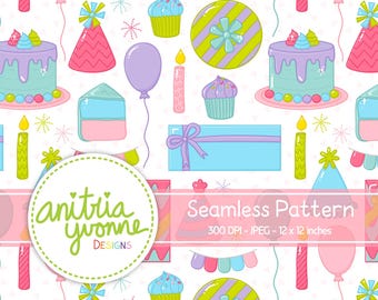 Birthday Seamless Pattern, Celebration Seamless Pattern, Birthday Party Repeat Pattern, Celebration Repeat Pattern, Birthday Background