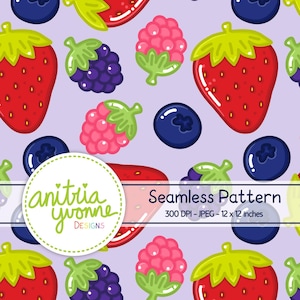 Berry Seamless Pattern, Mixed Berry Seamless Pattern, Berry Repeat Pattern, Fruit Repeat Pattern, Berry Background, Fruit Background