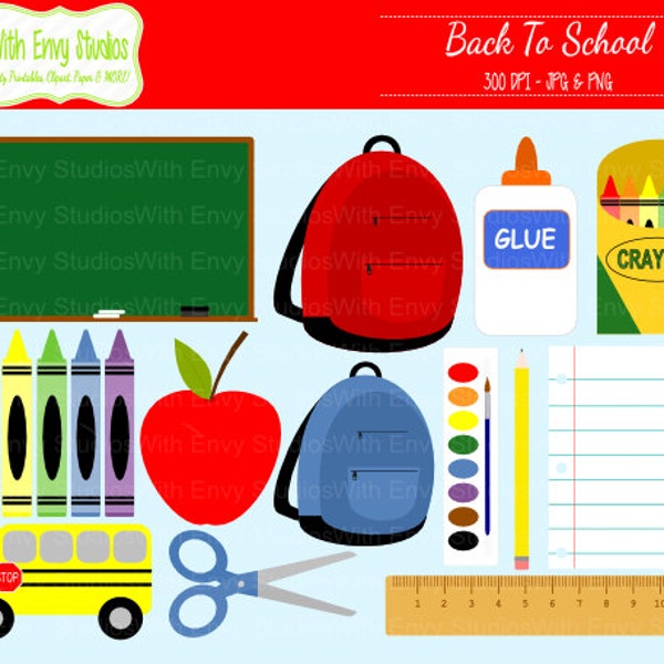 50% OFF  Back To School Digital Clipart Set - School Clip Art - Classroom Clipart - School Graphics - Commercial Use