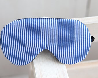 Adjustable sleeping eye mask, blue stripes cotton travel gifts, Organic Eye cover for Travel