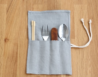 Cutlery Holder Travel Cutlery Silverware Holder Flatware Holder Cutlery Wrap Straw Pouch Linen Cutlery Roll Cutlery Pouch