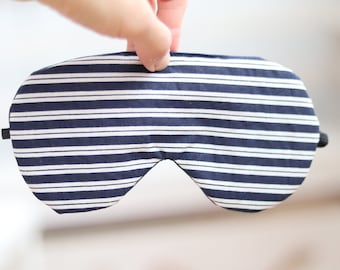 Adjustable organic eye cover, sleeping eye mask made of cotton, blue travel gift for him