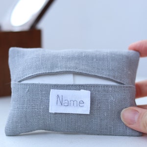 Personalized Linen Travel Tissue Holder: Elegant Gray Pocket Dispenser